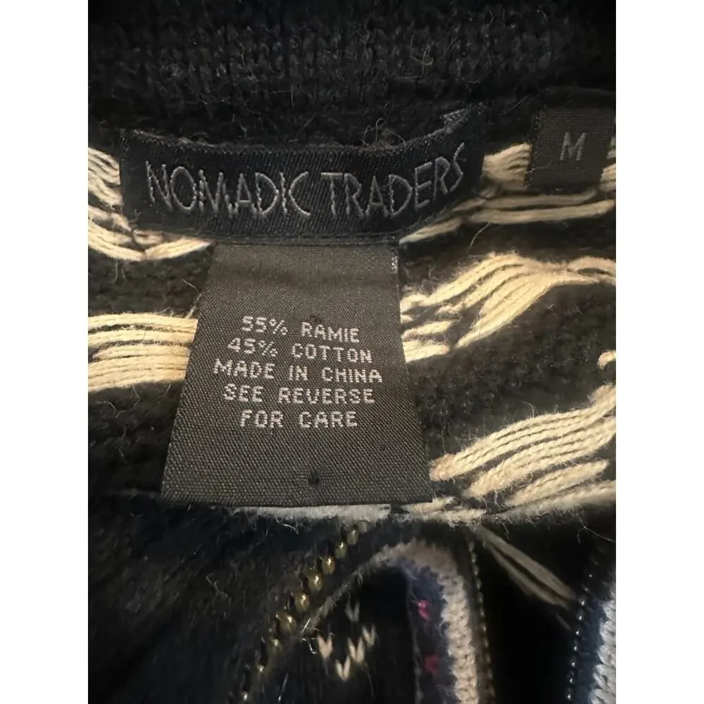 Nomadic Traders Full Zip Cardigan Sweater Red White Black Ramie Cotton Medium - Picture 15 of 16